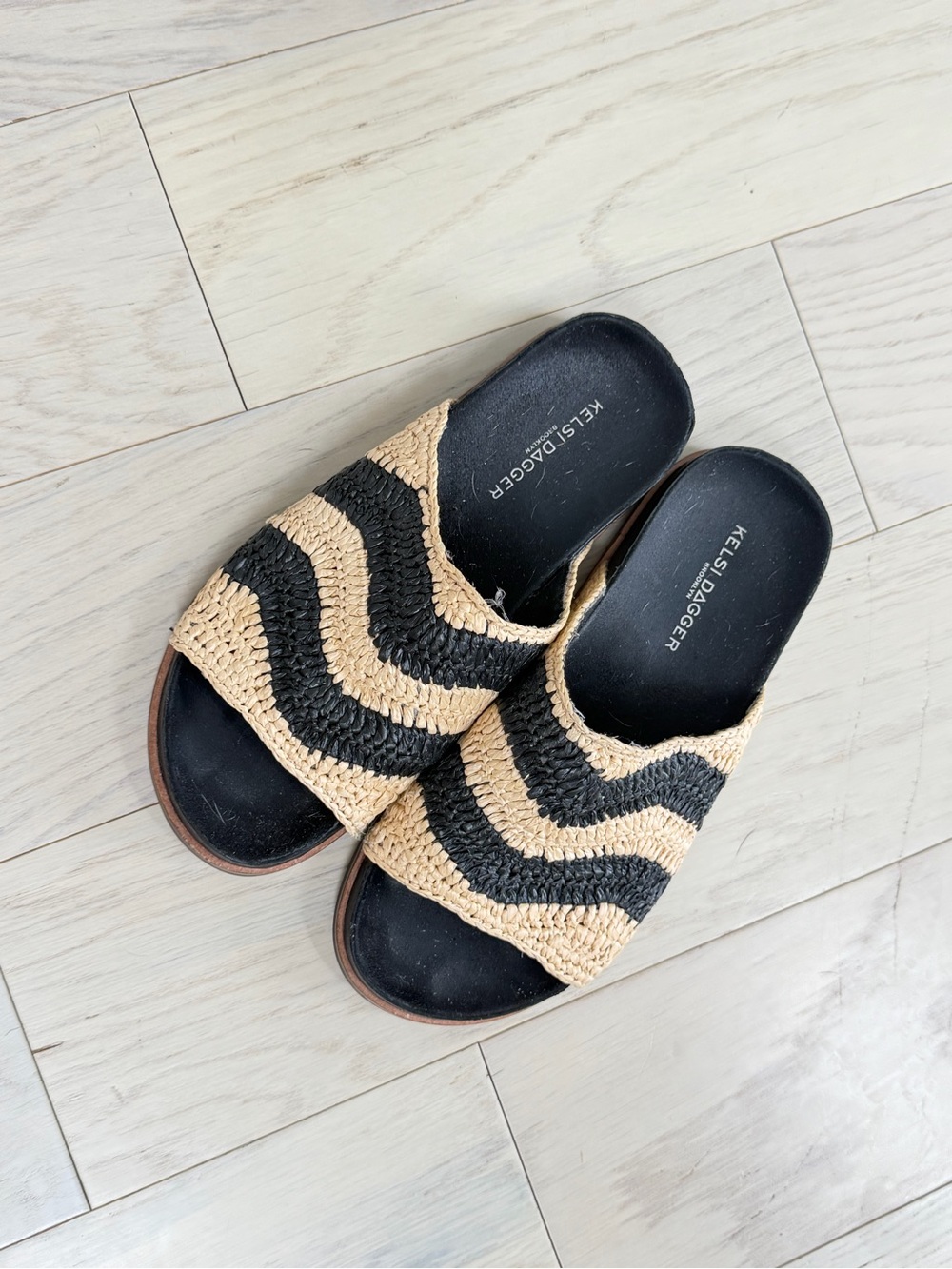 Kelsi Dagger Black and Natural Woven Slide Mules